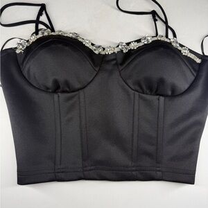 Francesca's Collections Black Bustier with Crystal Accents
